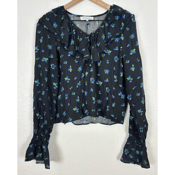 We Wore What Black Floral Ruffle Blouse NWT Size Medium - Picture 3 of 5